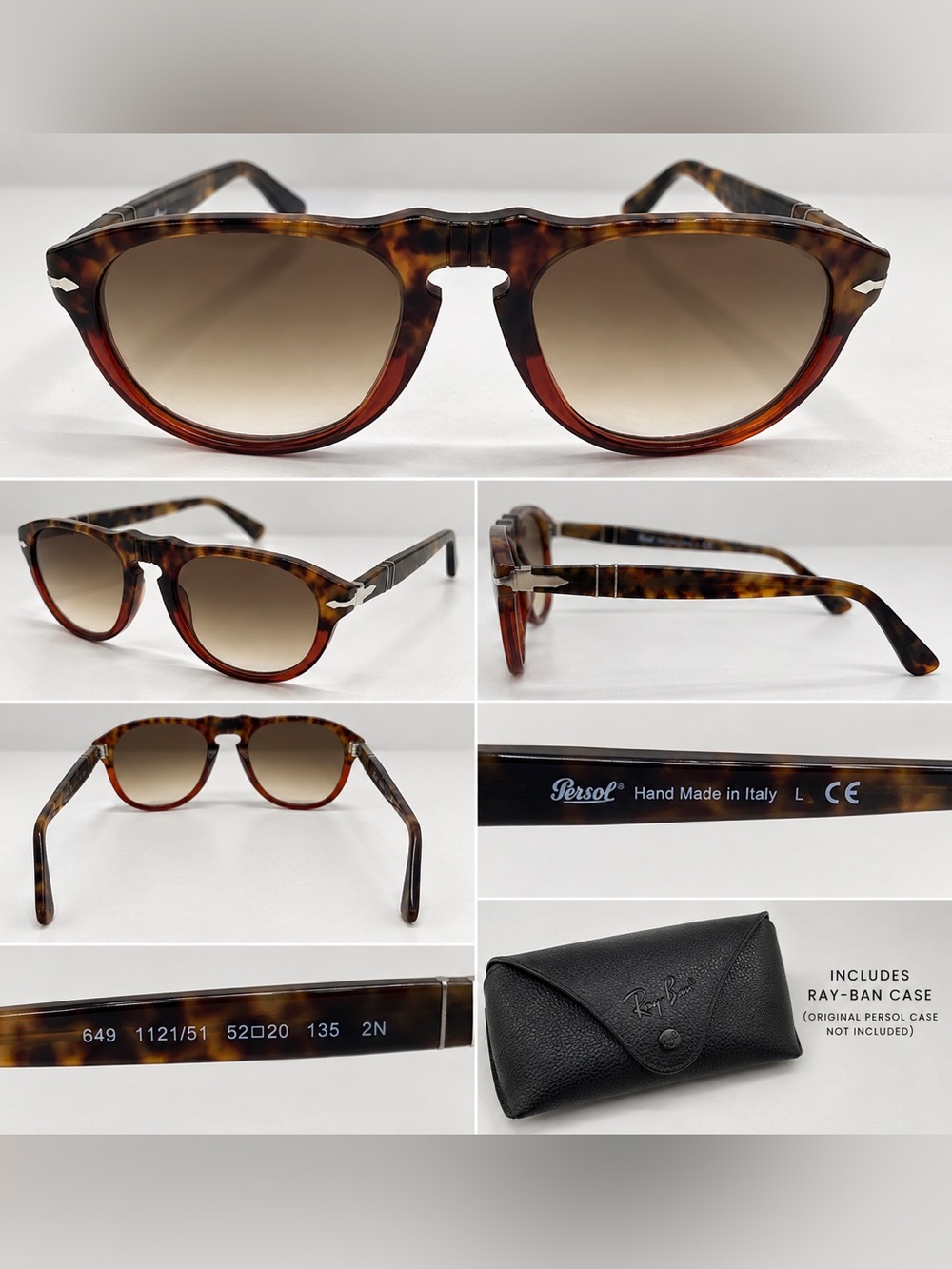 Persol 649 PO0649 Havana Tortoise Brown Gradient Sunglasses 52mm